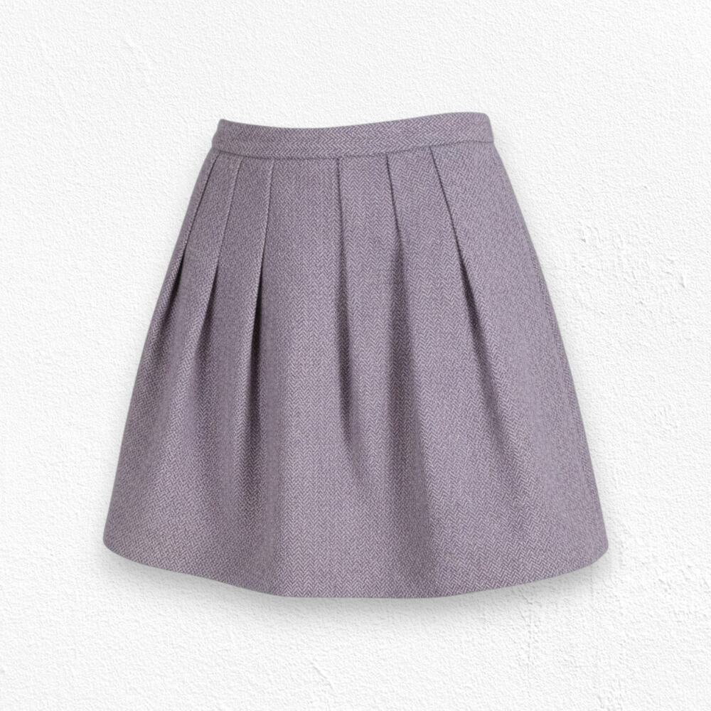 GAP Mauve Purple Herringbone Wool Pleated Flared Knee Length Skirt Size 2